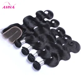 5PCS Lot Indian Virgin Hair Body Wave med stängning 4 buntar Obehandlad Raw Indian Virgin Remy Human Hair Weaves med 1pc Top Lace Close