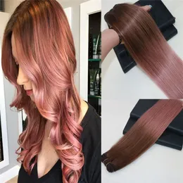 100 não processado virgem omber russo extensões de cabelo humano rosa ouro destaques remy tecelagem costura reta em trama dupla hai9836822