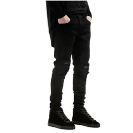 Prezzo basso ~ Jeans uomo jeans neri skinny strappati Stretch Slim west hip hop swag denim pantaloni da motociclista Jogger pantaloni buoni balck