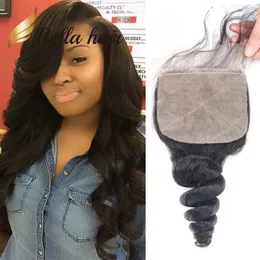 Loose Wave Silk Base Lace Closure Fake Scalp Durable 3 Layers Brazilian Real Virgin Human Hair Front Top Closures with Baby Hair Bella Hair Slay Looks More Natural