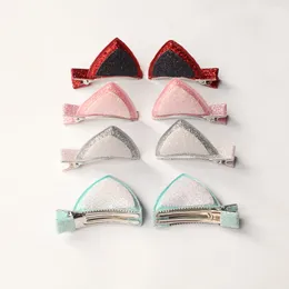 Ny koreansk glitter filt Cartoon Cat Ears Baby Hair Clips 12Prairs/Lot Patchwork Milticolor Accessories