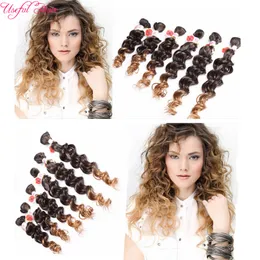 Freeshipping 6 sztuk / partia Jerry Curly Freetress Włosy dla jednej głowy Ombre Brown Syntetyczne Przedłużanie Włosów Kręcone Szydełka Purpurowe oplatanie Włosy