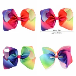 8 tum stor regnbåge Grosgrain Ribbon Bow med klipp Kids Hair Clip Boutique Hair Tillbehör Turban