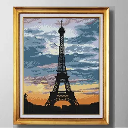 The tower at dusk scenery , Europe style Cross Stitch Needlework Sets Embroidery kits paintings counted printed on canvas DMC 14CT /11CT