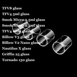 Glasrör för TFV8 Baby Micro 3,5 ml 2,5 ml ersättning Pyrex för TFV4 Mini Billow V3 Nautilus X Griffin 25 Tornado 150