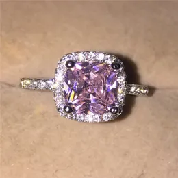 Marka 925 Sterling Silver 3CT Pink Topaz Square CZ Diamond Pierścienie Eleganckie Kobiety Zaręczynowe obrączki