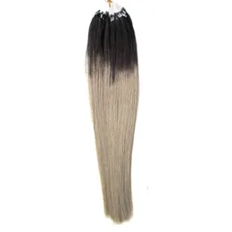 100g Brasilianska Virgin Rak Micro Bead Hair Extensions T1b / Grå Ombre Human Hair Sticks 100s Micro Link Mänskliga hårförlängningar