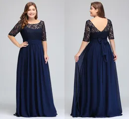 Dark Navy Black Bury halbe lange Ärmel Plus -Size -Spitze eine Linie Chiffon gegen Back Mutter der Braut Kleider billige Kleider CPS522