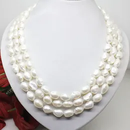 Natural 8*10mm White Pearl Long Necklace Big Baroque Pärlor 45 tum