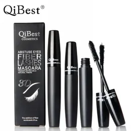 حار بيع qibest 3d الألياف جلدة ماسكارا ماسكارا سوداء مزدوجة مجموعة ماكياج لاش رمش ماسكارا جديدة للماء 500 مجموعات / وحدة dhl شحن