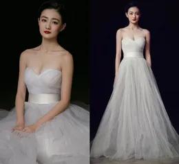 Prosta sukienka ślubna Sweetheart Tulle Pleat z ramienia Tanie suknia ślubna wykonana w Chinach Vestido de Noiva 2017