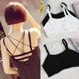 Sexiga Kvinnor Tjej Stripe Rem Back Vest Bra Sommar Toppar Tank Tank Wrap Bandeau Camisole Crop Top With Pad Black White