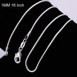 Free shipping 100pcs 925 silver smooth snake chains Necklace 1MM snake chain size 16 18 20 22 24 inch hot sale mixed size or can choose size
