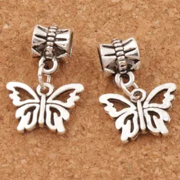 Open Flower Papilio Butterfly Big Hole Beads 100pcs/lot Antique Silver Fit European Charm Bracelets Jewelry DIY B1108 15x30mm