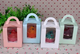 DHL Gratis frakt 100pcs / lot cupcake lådor med fönster med handtag macaroon box / muffin box