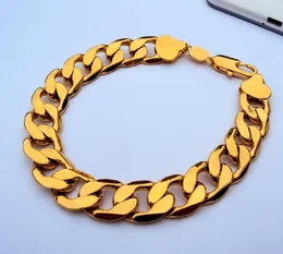 Timbro 24K Real Yellow Gold Filled 9 "12mm Mens Bracciale Curb Chain Link Jewelry