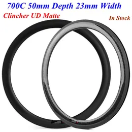 700C 50mm Djup 23mm Bredd Full Carbon Road Bike Rims Clincher UD Matt Carby Cykelhjul Fälg 445G-475G per stycke