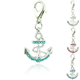 Fashion Floating Charms With Lobster Clasp Dangle Rhinestone Anchor Pendants Findings DIY Charms For Jewelry Making Accessories