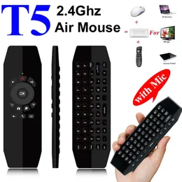 T5 Mic 2.4G Wireless Fly Air Mouse with Microphone Voice Universal Remote Control Keyboard IR Learning Keyboard For Android TV Box PC