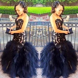 2018 Sexig Long Prom Dresses Mermaid Sweetheart Beaded Appliques Black Girl Prom 2k17 Prom Party Gowns Ruffles Kjol Plus Storlek Formell Klänning