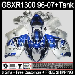 8gift For SUZUKI Hayabusa GSXR1300 96 97 98 99 00 01 gloss silver 13MY195 GSXR 1300 GSX-R1300 02 05 06 07 TOP blue Fairing