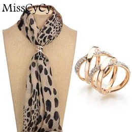 Wholesale- MissCyCy Korean Fashion Women Jewelry Gold Plated CZ Diamond Brooch Pin Shawl Scarves Scarf Buckle Clips