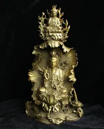 Chine Bouddhisme Laiton Shakyamuni Bouddha Sur Kwan-Yin GuanyinDéeseStatue