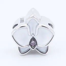 Orchidea, smalto bianco orchidea CZ fascino 2017 estate 100% argento sterling 925 tallone adatto braccialetto Pandora autentico fascino gioielli di moda