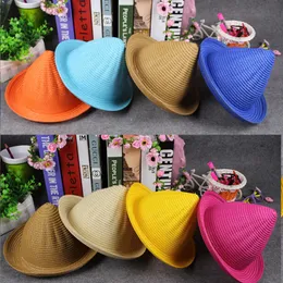 Spring Summer Children Straw Spire Hats Fashion Candy Color Boys Girls Kids Baby Sun Hats Outdoor Top Hats Performance Wizard Hat KIDS-13