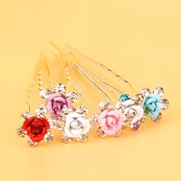 10Pcs Rose RHINESTONE U Shaped Hairpins Clear Crystal Headpieces Wedding Bridal Hair Prom Pins Multi Color