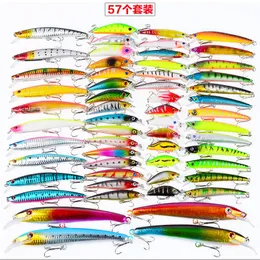 57pcs / lot ABS Plastica Alta Quanlity Esche di Pesca Set misto 8 stili Minnow Lure Borse Bait Bait And Rattlin Baits