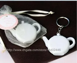 500 sztuk Miłość Brewing Teapot Taśma Pomiarowa Miara Brelok Key Chain Portable Key Pierścień Wedding Party Favor Prezent Darmowa Wysyłka