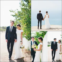 Eleganckie Suknie Ślubne Beach A Linia Koronkowa Suknie Ślubne Krótki Rękaw Kraj Bridal Suknie Vestidos de Novia