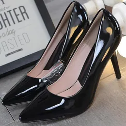 Nya kvinnors pumpar 8 cm höga klackar sko kvinna mode mjuk patent läder kontorsskor dam klänning plattform pump för kvinnor