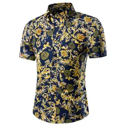 Wholesale-カジュアルシャツ2016男性カミシャソーシャルスリム服コットン半袖シャツ夏のビーチフローラルメンズドレスシャツカミサM~5XL