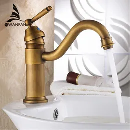 Gratis frakt Vintage Deck Mount Torneiras Singelhandtag Antik Efterbehandling Brass Kranar Hot Cold Bath Mixer Basin Kranar 6632f