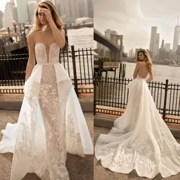 Berta Sweetheart Neckline Mermaid Wedding Dress Appliques Sash Bridal Gowns Sweep Train Backless Robe de mariée