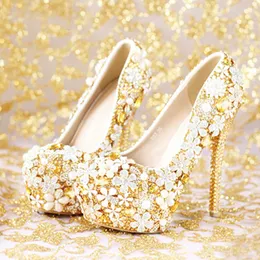 Elegant Gold Rhinestone Platform Heels: Comfortable Bridal Shoes