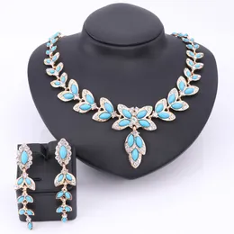 Moda Party Akcesoria Symulowane Blue Pearl Crystal Biżuteria Zestawy Dla Kobiet Oświadczenie Afryki Koraliki Naszyjnik Kolczyki