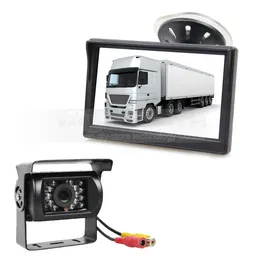 Impermeabile CCD a colori Reverse Backup Car Truck Camera Visione notturna IR + Display LCD da 5 pollici Monitor per auto vista posteriore