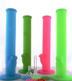 Green blue pink bong glass water pipes bongs rig recycler oil rigs 14 mm joint beaker bubbler pipes silicone tube random color