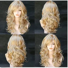100% New High Quality Fashion Picture full lace wigs Sexy Women Long Wavy Synthetic Heat Resistant Cosplay Hair Full Wig Mix Blonde
