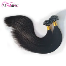 High Quality U Tip Human Hair Extensions U Tipped Hair Natural Color Straight Keratin Remy Brazilian Hair Ali Magic Factory Outlet