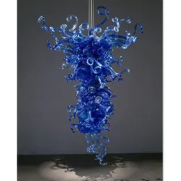 Modern stor hängande blå lampa Handblåst ljuskronabelysning LED-lampor Glasrör Pendellampor Rabattlampor