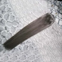 Применять натуральные волосы Micro Link Extensions Extensions Человеческий Серый 100 г Прямой Микро Loop Серебряные Наращивания Человеческих Волос