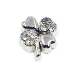 20pcs/lot Rhinestones 4 leaf Clover Floating Locket Charms Fit For Living Memory Locket DIY Jewelry Findings