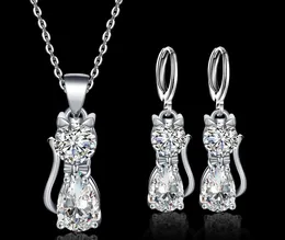 2017 New Fashion Woman / Girl / Madam Głowice Ovely Kitten Ear Clip Crystal Kolczyki Naszyjnik Luksusowy Zestaw Biżuterii ślubnej