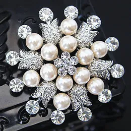 High Quality Simulated Pearl And Crystal Big Snowflake Flower Brooch Stunning Austria Rhinestone Diamante Wedding Jewelry Flower Broaches