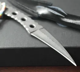 Wysokiej jakości Damaszek Karambit Claw Nóż 58-60HRC Blades Outdoor Camping Piesze wędkowanie Wędkowanie Stałych Noże Ostrza z Learowcem