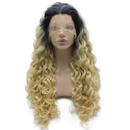 Parrucca anteriore in pizzo Ombre per capelli biondi lunghi ricci 613 in fibra resistente al calore